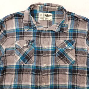 Urban Pipeline Madras Flannel Button Up Shirt Mens Size Large L Blue Gray